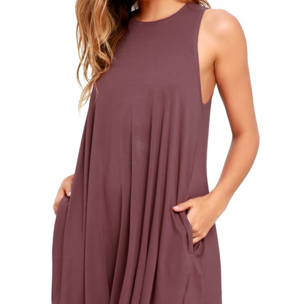 Lulu’s RCVA mauve swing dress with side pockets - Picture 2 of 4